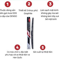 Gạt Mưa Ô Tô 3 Khúc Cao Cấp DENSO DDS Phủ Graphite Giảm Ồn, Xe Toyota, Hyundai, Honda, KIA
