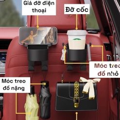 Giá Đỡ Cốc Nước Gắn Sau Ghế Ô Tô, Cố Định Chắc Chắn, Tích Hợp Móc Treo Và Giá Đỡ Điện Thoại