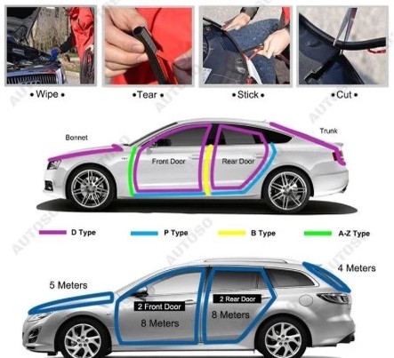 Gioăng Cao Su Chữ B, D, P, Z, T Cho Cột B, Gioăng Dán Cửa Xe Ô Tô Giảm Ồn, Chống Bụi, Chắn Gió
