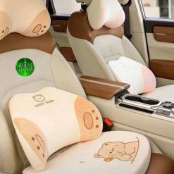 Gối Tựa Đầu Và Lưng Cao Su Non Lucky Bear Hoạt Hình Dễ Thương Cho Xe Hơi