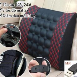 Gối Tựa Lưng Massage Ô Tô Dùng Điện 12V–24V, Đệm Massage Lưng Gắn Ghế Xe Hơi Thư Giãn, Giảm Mỏi