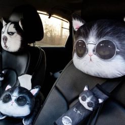 Gối Xe Ô Tô Tựa Đầu Trang Trí Hình Thú Cưng 3D Phụ Kiện Dễ Thương Kết Hợp Đệm Đai Dây An Toàn