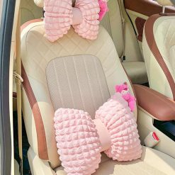 Hồng Puff Tựa Đầu Tựa Lưng Ô Tô Hoạt Hình Dễ Thương Hỗ Trợ Cổ Và Thắt Lưng