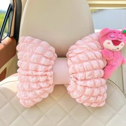 Hồng Puff Tựa Đầu Tựa Lưng Ô Tô Hoạt Hình Dễ Thương Hỗ Trợ Cổ Và Thắt Lưng