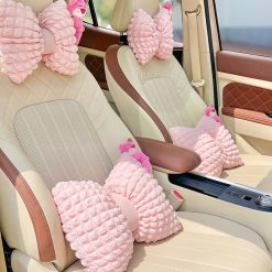 Hồng Puff Tựa Đầu Tựa Lưng Ô Tô Hoạt Hình Dễ Thương Hỗ Trợ Cổ Và Thắt Lưng