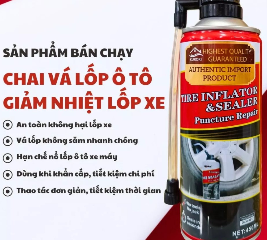 Keo Vá Lốp Xe Ô Tô Herios Tire Inflator, Tự Vá Nhanh, An Toàn Và Tiết Kiệm