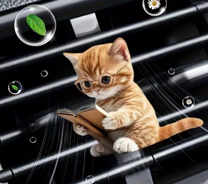 Kẹp Lỗ Thông Xe Hơi Mèo 3D Acrylic Khử Mùi & Trang Trí Nội Thất