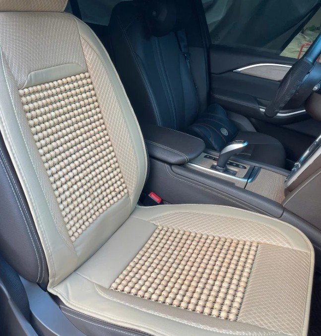 Lót Ghế Ô Tô Hạt Gỗ Chống Nóng, Massage Lưng Thư Giãn, Chất Liệu Hạt Gỗ Thật Kết Hợp Da PU