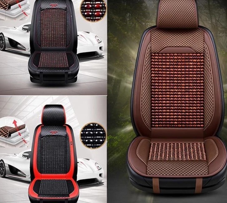 Lót Ghế Ô Tô Hạt Gỗ Chống Nóng, Massage Lưng Thư Giãn, Chất Liệu Hạt Gỗ Thật Kết Hợp Da PU