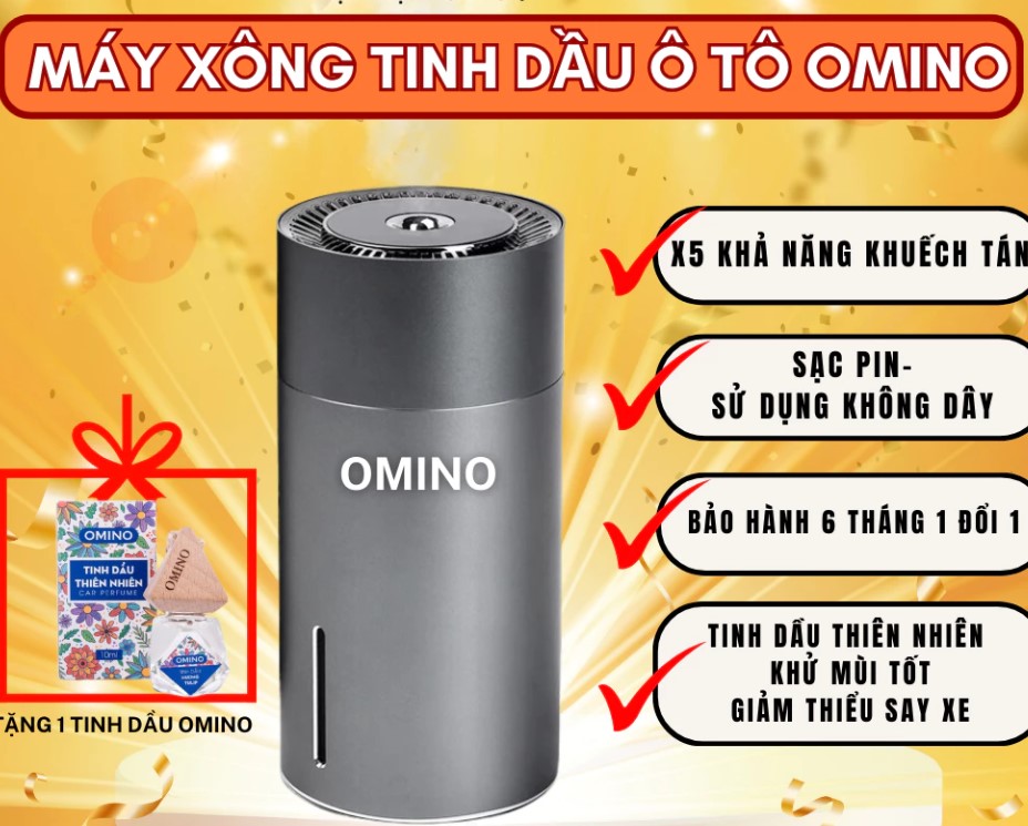 Máy Xông Tinh Dầu Xe Ô Tô OMINO Khuếch Tán, Phun Tinh Dầu, Khử Mùi Xe Hơi Có Đèn LED