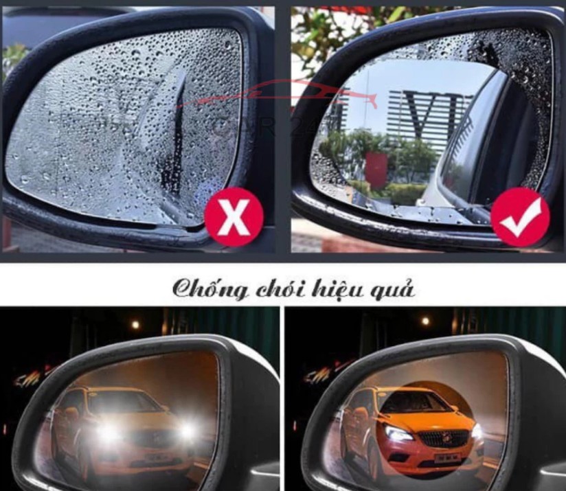 Miếng Dán Chống Bám Nước Xe Ô Tô Car247, Tăng Tầm Nhìn Gương Chiếu Hậu, Giảm Chói Đèn