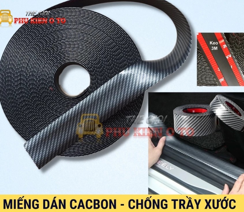 Miếng Dán Chống Xước Mạ Cacbon Cao Cấp, Nẹp Cacbon Trang Trí & Bảo Vệ Nhiều Vị Trí Trên Ô Tô