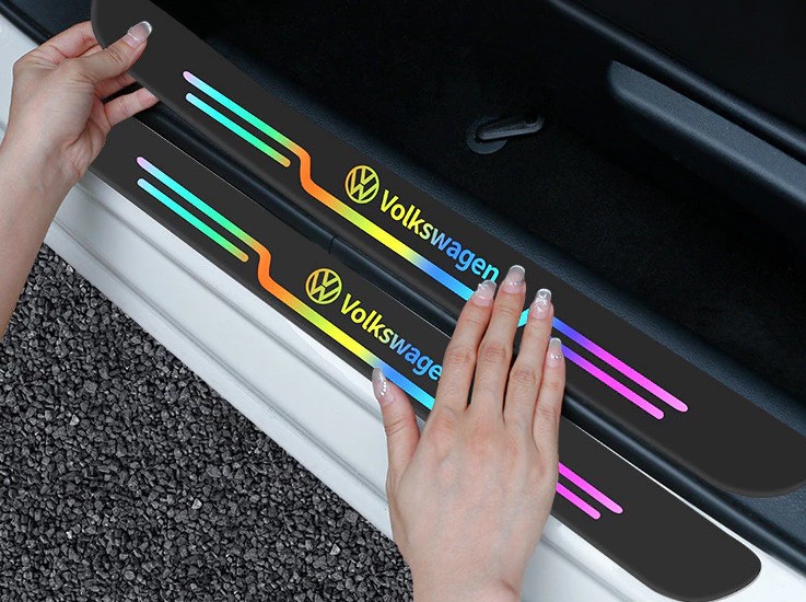 Miếng Dán Phản Quang Laser Bảo Vệ Ngưỡng Cửa Ô Tô, Decal Viền Chống Trầy Xước, Trang Trí Sáng Bóng