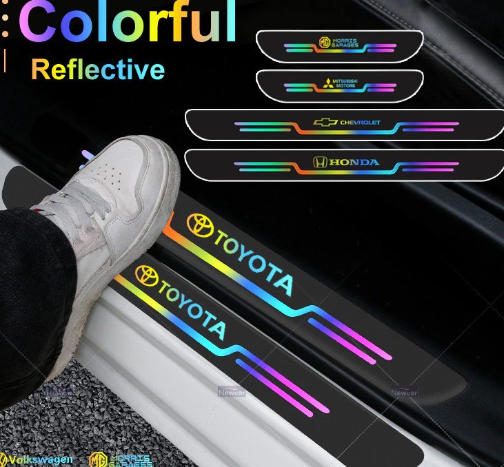 Miếng Dán Phản Quang Laser Bảo Vệ Ngưỡng Cửa Ô Tô, Decal Viền Chống Trầy Xước, Trang Trí Sáng Bóng