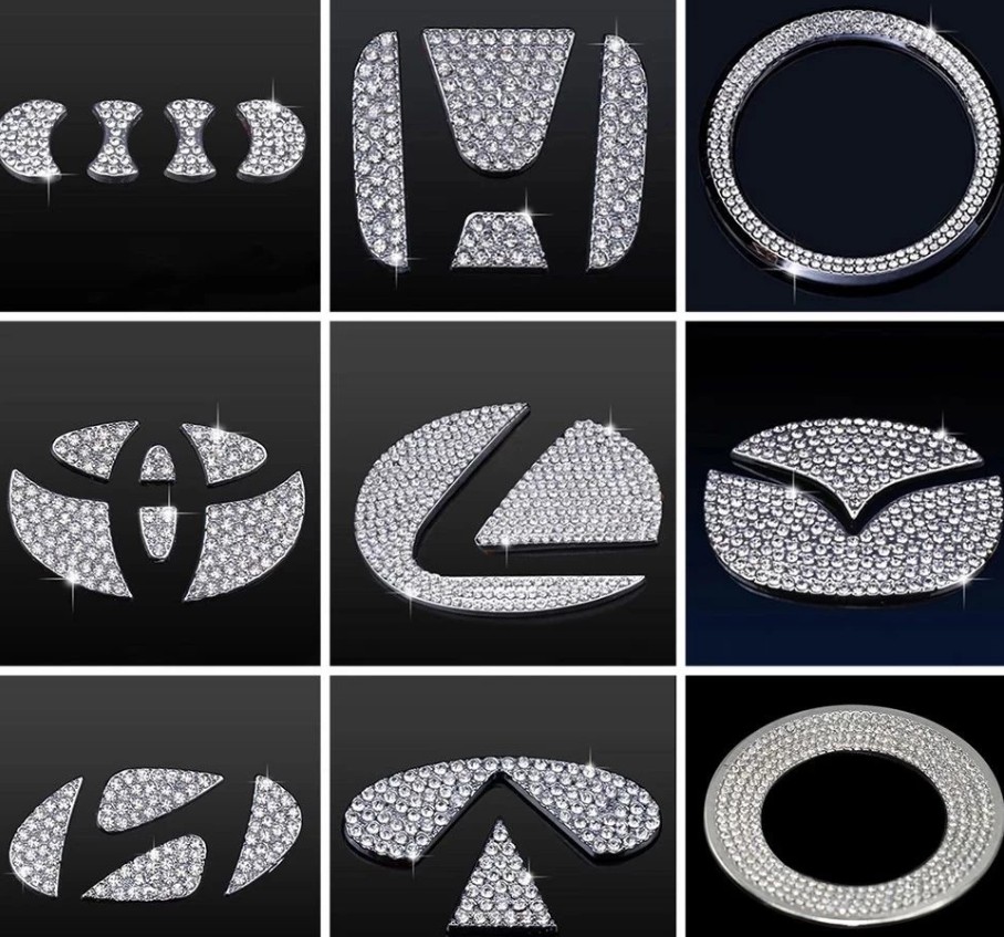 Miếng Dán Trang Trí Vô Lăng Xe Ô Tô HTGHTG, Kim Cương Giả Cho Mercedes, Toyota, BMW, Mazda