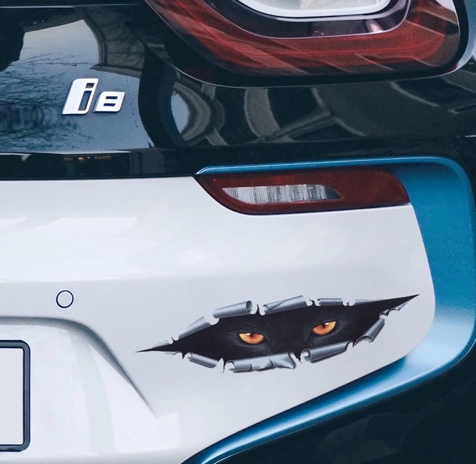 Miếng Dán Trang Trí Xe Hơi Họa Tiết Đôi Mắt Mèo 3D Phản Quang, Chống Thấm Nước