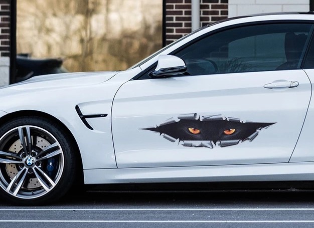 Miếng Dán Trang Trí Xe Hơi Họa Tiết Đôi Mắt Mèo 3D Phản Quang, Chống Thấm Nước