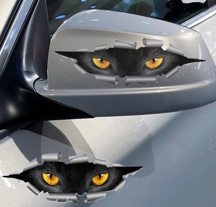 Miếng Dán Trang Trí Xe Hơi Họa Tiết Đôi Mắt Mèo 3D Phản Quang, Chống Thấm Nước