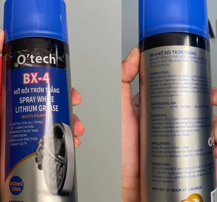 Mỡ Bò Chịu Nhiệt O’TECH BX-4 Lithium White Grease, Xịt Bôi Trơn, Tẩy Rỉ Sét Kim Loại