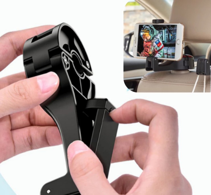 Móc Treo Đồ Ô Tô Gài Trước & Sau Ghế Kèm Giá Đỡ Điện Thoại, Phụ Kiện Tiện Ích Nội Thất Xe