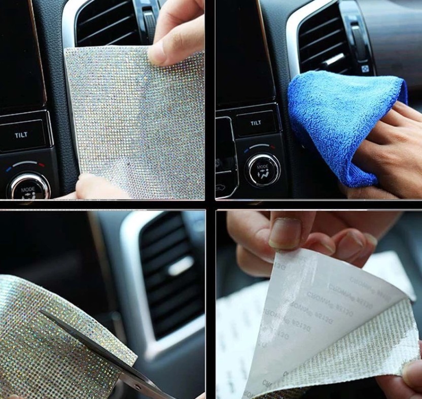 Nhãn Dán Trang Trí Ô Tô DIY HTGHTG, Miếng Dán Pha Lê Tự Dính Cao Cấp Lấp Lánh Sang Trọng