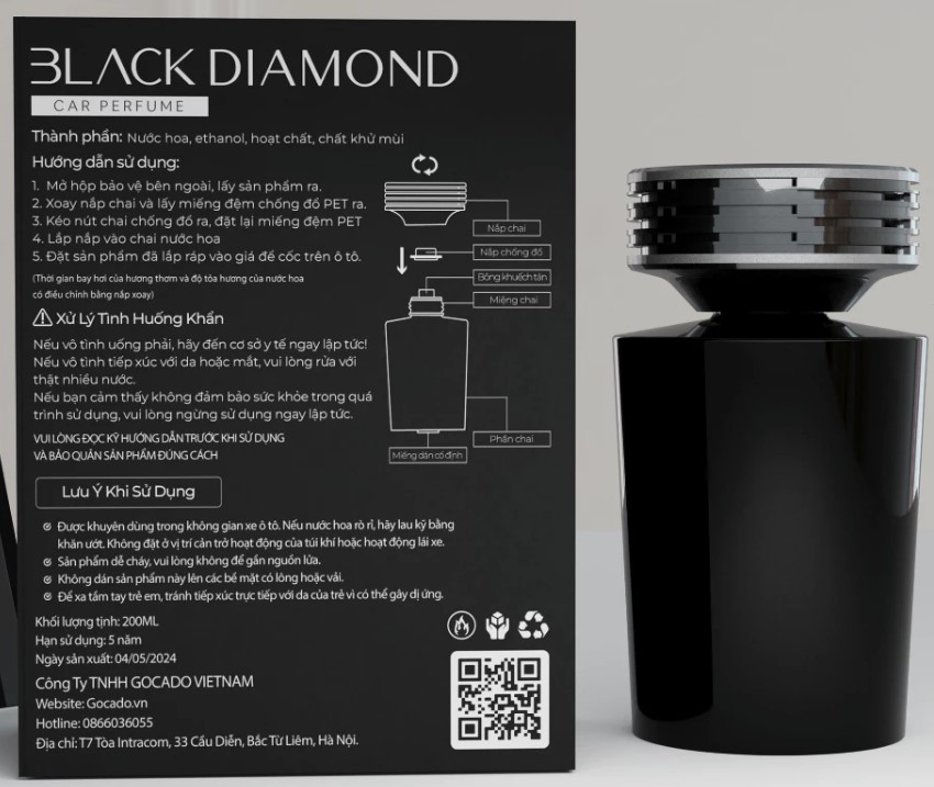 Nước Hoa Ô Tô Cao Cấp GOCADO BLACK DIAMOND 200ML, Hương Hổ Phách Khử Mùi Hiệu Quả