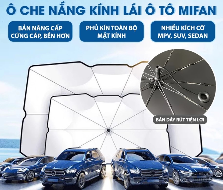 Ô Che Nắng Kính Lái Xe Hơi Ô Tô Cao Cấp Mifan Giảm Nóng, Bảo Vệ Nội Thất Hiệu Quả