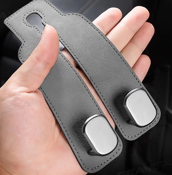 SEAMETAL Bộ 2 Móc Treo Ghế Ô Tô Kim Loại Bọc Da Lộn, Phụ Kiện Nội Thất Xe