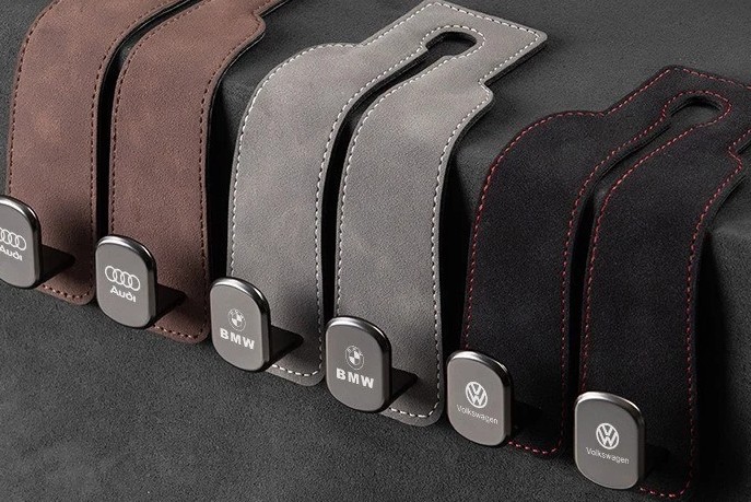 SEAMETAL Bộ 2 Móc Treo Ghế Ô Tô Kim Loại Bọc Da Lộn, Phụ Kiện Nội Thất Xe