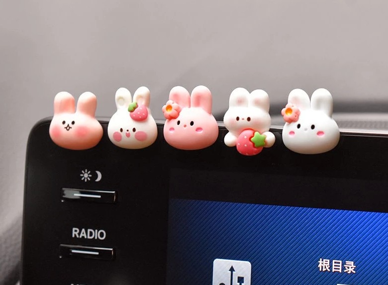 Set Miếng Dán Trang Trí Màn Hình Điều Khiển Xe Hơi, Hình Thỏ Dễ Thương, Phong Cách Hoạt Hình