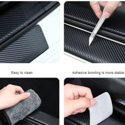 Set Nẹp Decal Dán Bậc Cửa Xe Ô Tô, Vân Carbon Cao Cấp Kèm Logo Hãng Toyota, Hyundai, Honda, Suzuki, Mazda