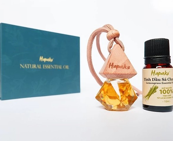 Set Tinh Dầu Sả Chanh Treo Xe Ô Tô, Khử Mùi, Thư Giãn, Nguyên Liệu Tự Nhiên Hapaku
