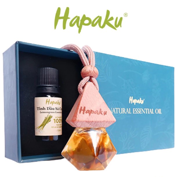 Set Tinh Dầu Sả Chanh Treo Xe Ô Tô, Khử Mùi, Thư Giãn, Nguyên Liệu Tự Nhiên Hapaku