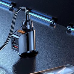 Tẩu Sạc Ô Tô Đa Năng 2 Cổng USB + Type-C PD 18W Chia 2 Lỗ Tẩu Thuốc, Sạc Nhanh QC3.0, Hiển Thị Điện Áp