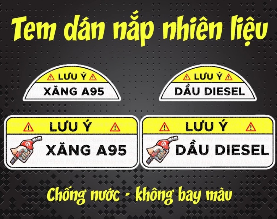 Tem Dán Nắp Xăng Ô Tô Xăng 95 / Dầu Diesel, Decal Trang Trí, Chống Nước, Sticker Nhắc Nhiên Liệu