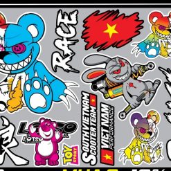 Tem Dán Xe Điện, Team Gấu Quỷ Bạo Lực Ma, Siêu Hot Trend, Cực Ngầu, Trang Trí Đẹp Hết Ý