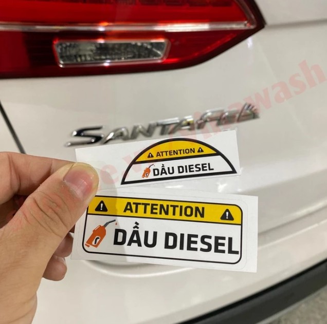 Tem Decal Sticker Dán Nắp Bình Xăng Ô Tô, Nhắc Nhở Đổ Xăng A95 Hoặc Dầu Diesel