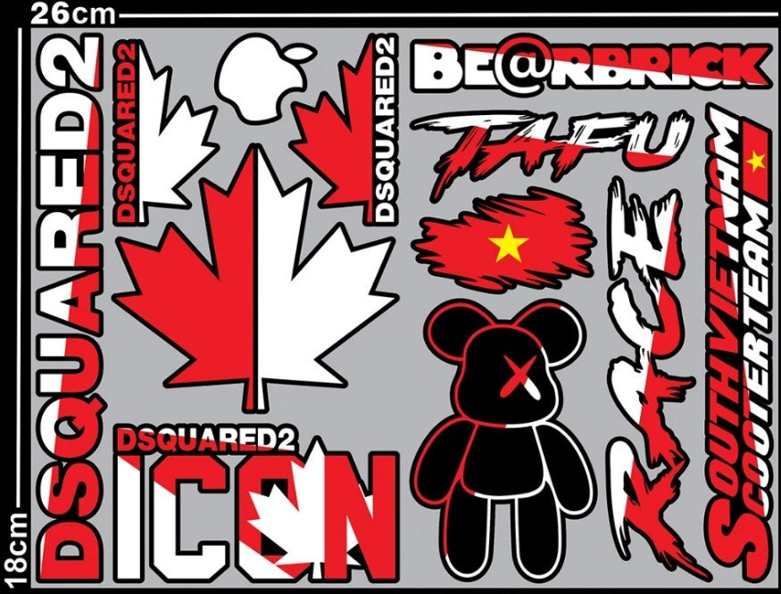 Tem Gấu Bearbrick, Tafu, Race SouthVietnam, Sticker Trang Trí Xe Siêu Hot, Phong Cách “Trend-Team” Cực Chất