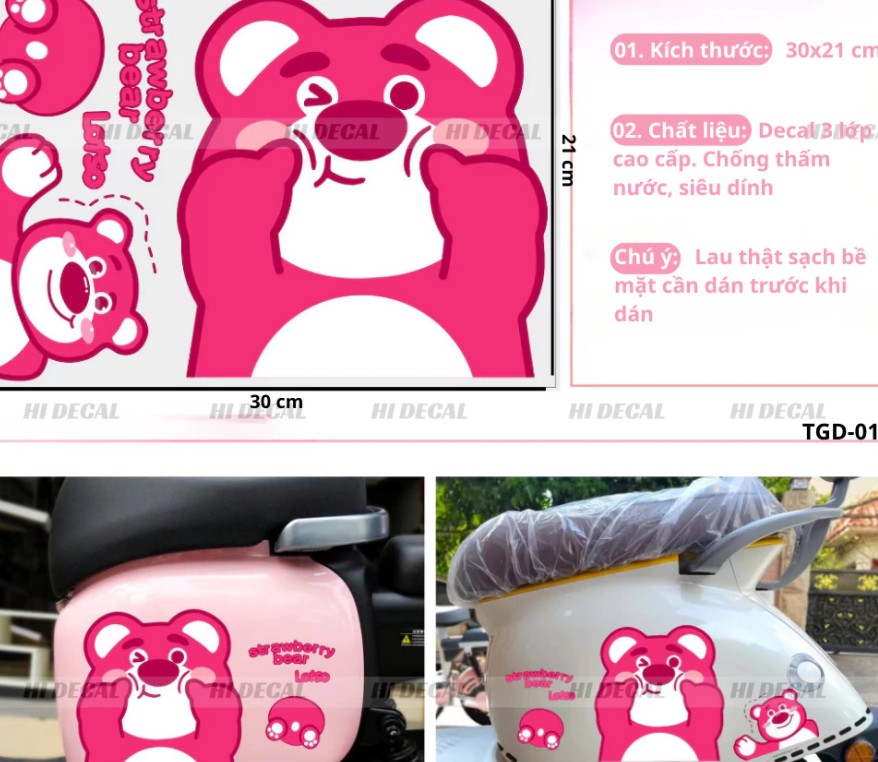 Tem Gấu Dâu Losto Dán Xe, Trang Trí iPad, Điện Thoại, Decal Chống Nước, Bền Màu