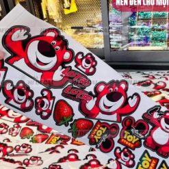 Tem Gấu Dâu Losto Dán Xe, Trang Trí iPad, Điện Thoại, Decal Chống Nước, Bền Màu