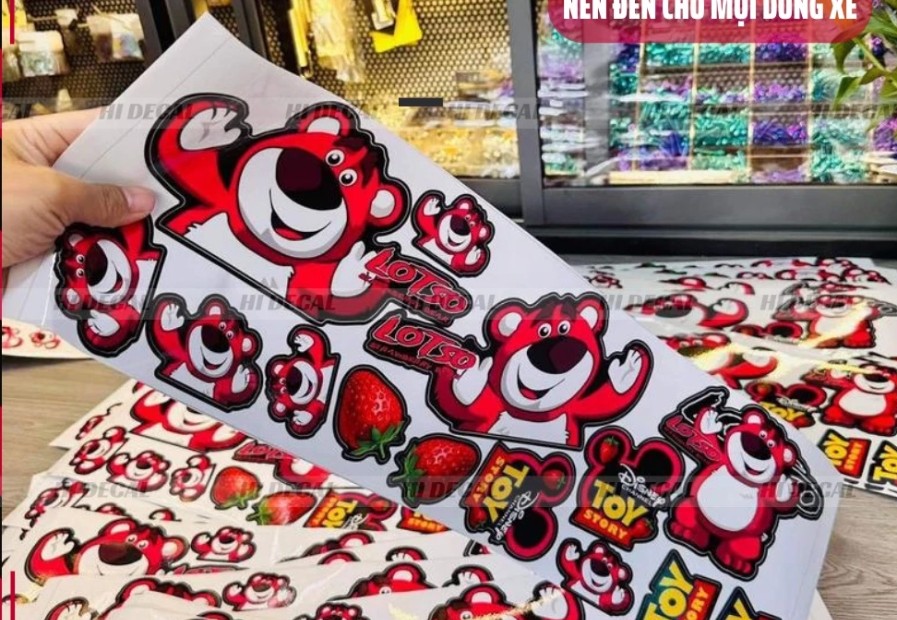 Tem Gấu Dâu Losto Dán Xe, Trang Trí iPad, Điện Thoại, Decal Chống Nước, Bền Màu