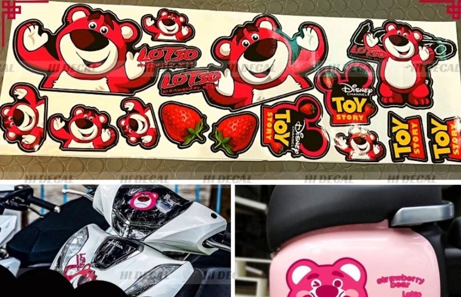 Tem Gấu Dâu Losto Dán Xe, Trang Trí iPad, Điện Thoại, Decal Chống Nước, Bền Màu