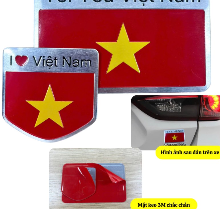Tem Lá Cờ Việt Nam Dán Ô Tô, Xe Máy, Tem Trang Trí Kim Loại Cao Cấp “Tôi Yêu Việt Nam”