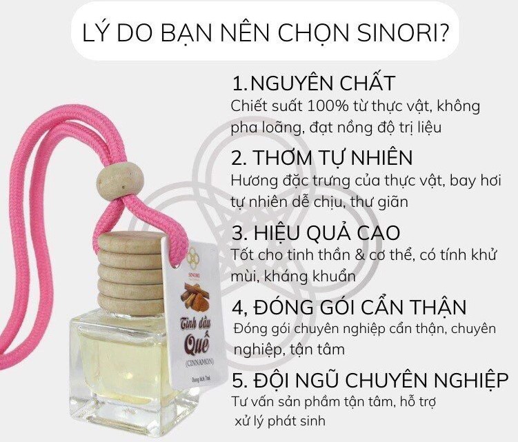 Tinh Dầu Treo Xe SINORI Nguyên Chất 100% 7ml, Khử Mùi, Thơm Phòng, Đuổi Côn Trùng & Thư Giãn Tự Nhiên