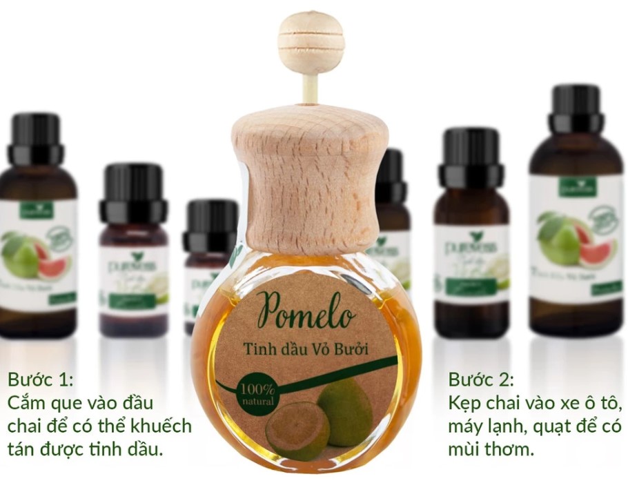 Tinh Dầu Treo Xe Vỏ Bưởi Purevess 9ml Hương Thơm Tự Nhiên, Thư Giãn Xe Ô Tô & Phòng Ốc
