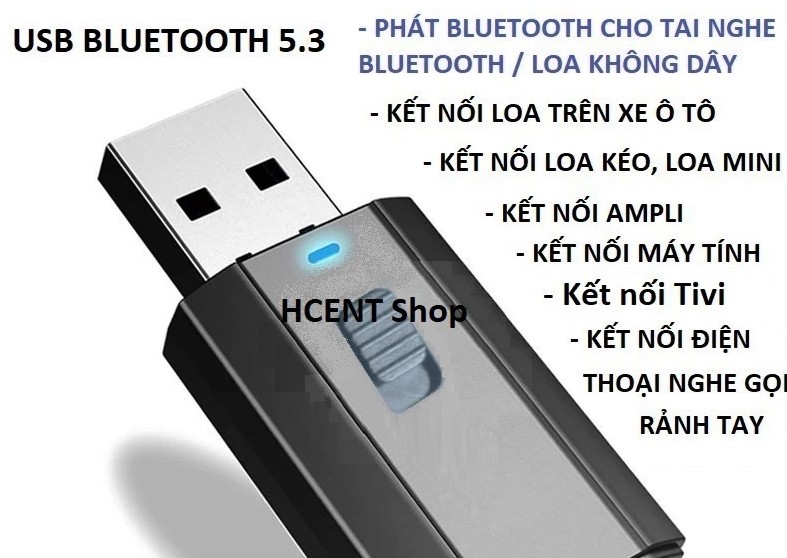 USB Bluetooth 5.3 Thu Phát Âm Thanh, Kết Nối Không Dây Qua Jack 3.5mm Cho Loa, Ô Tô, Tai Nghe