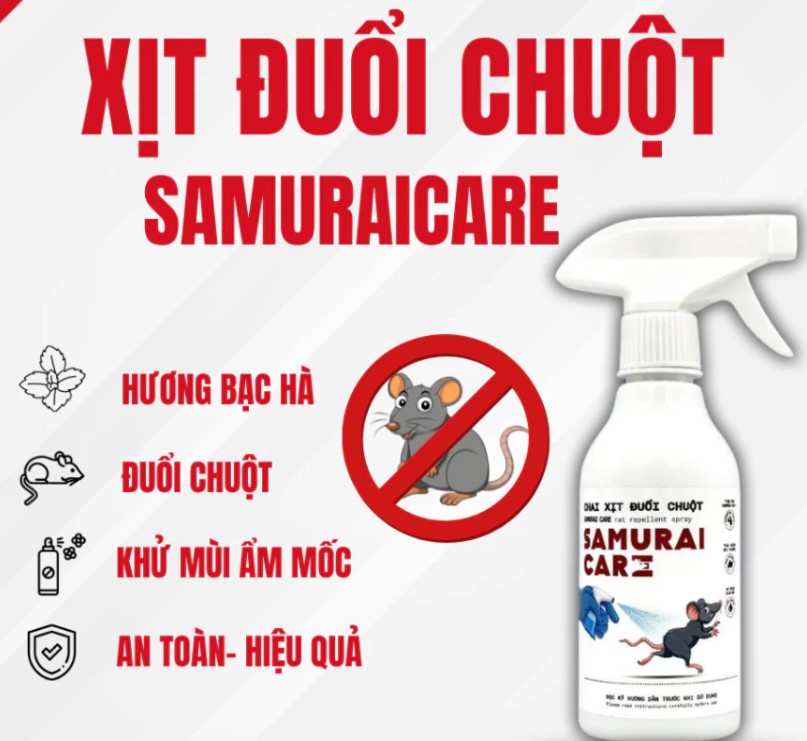 Xịt Đuổi Chuột Samurai Care Hương Bạc Hà, Bảo Vệ Xe Hơi An Toàn, Hiệu Quả