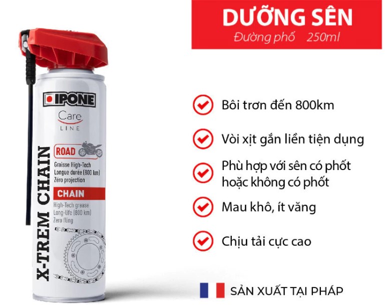 Chai Xịt Dưỡng Sên, Xích Chống Trôi, Chống Gỉ, Siêu Chịu Tải Ipone X-Trem Chain Road Off Road