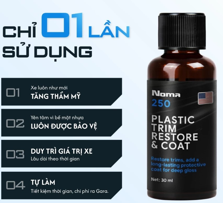 Dung dịch phục hồi nhựa nhám NOMA 250 ô tô xe máy tự nhiên an toàn bền lâu