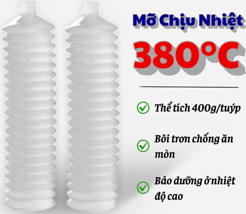 Mỡ Bò Chịu Nhiệt 380°C Màu Trắng Tuýp 400g Mỡ Sâu Bôi Trơn Chịu Nhiệt Công Nghiệp